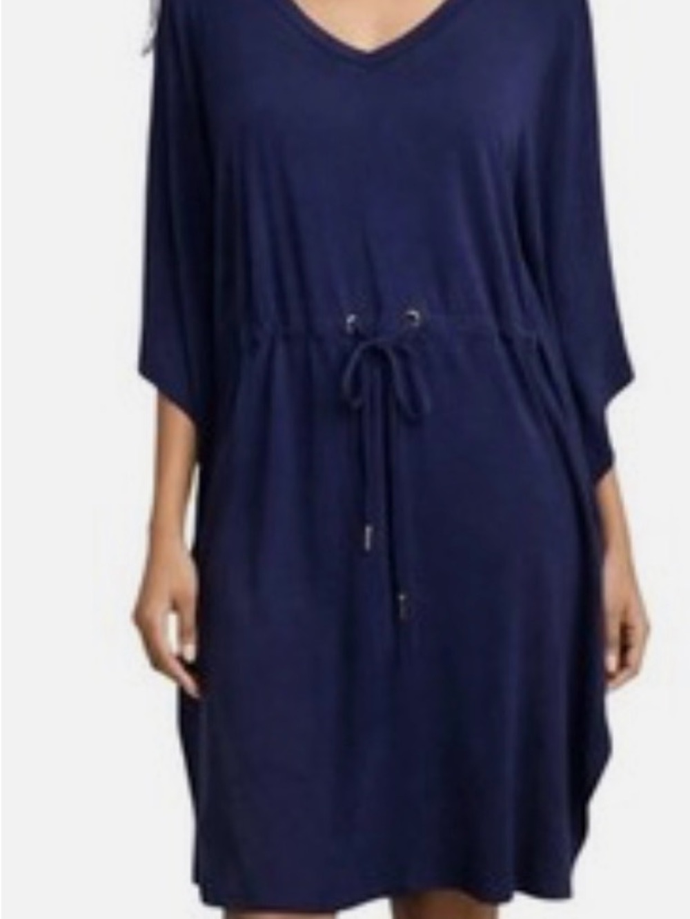 Calvin Klein Dolman Sleeve V-Neck Navy Dress with Waist Tie